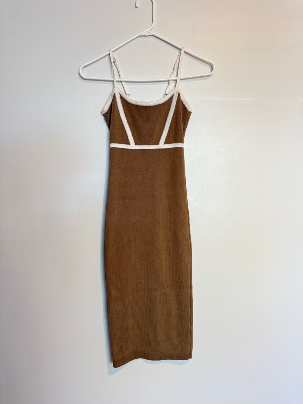 Brown Contrast-Trim Slip Midi Dress